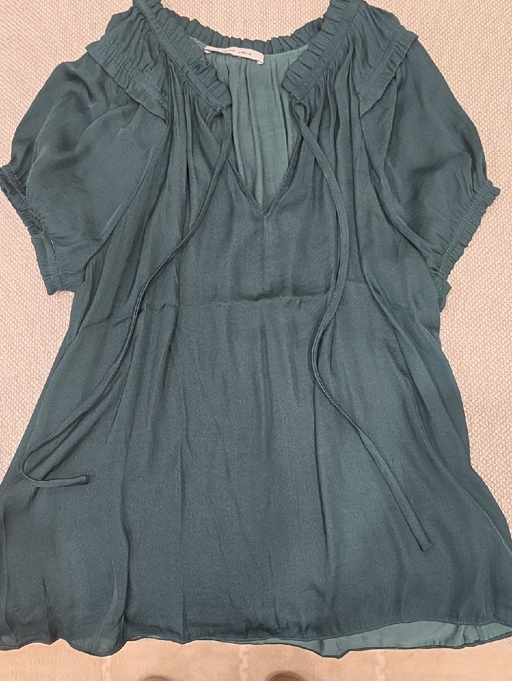 Emerald Green Naked Zebra Teal Ruffled Tie-Neck Blouse